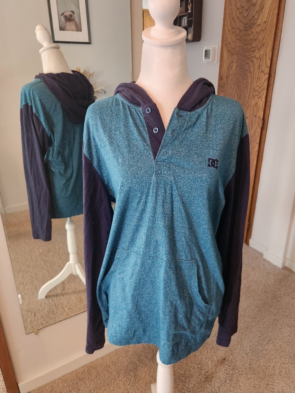 (2 For $30) DC Hooded Pullover in Teal and Navy